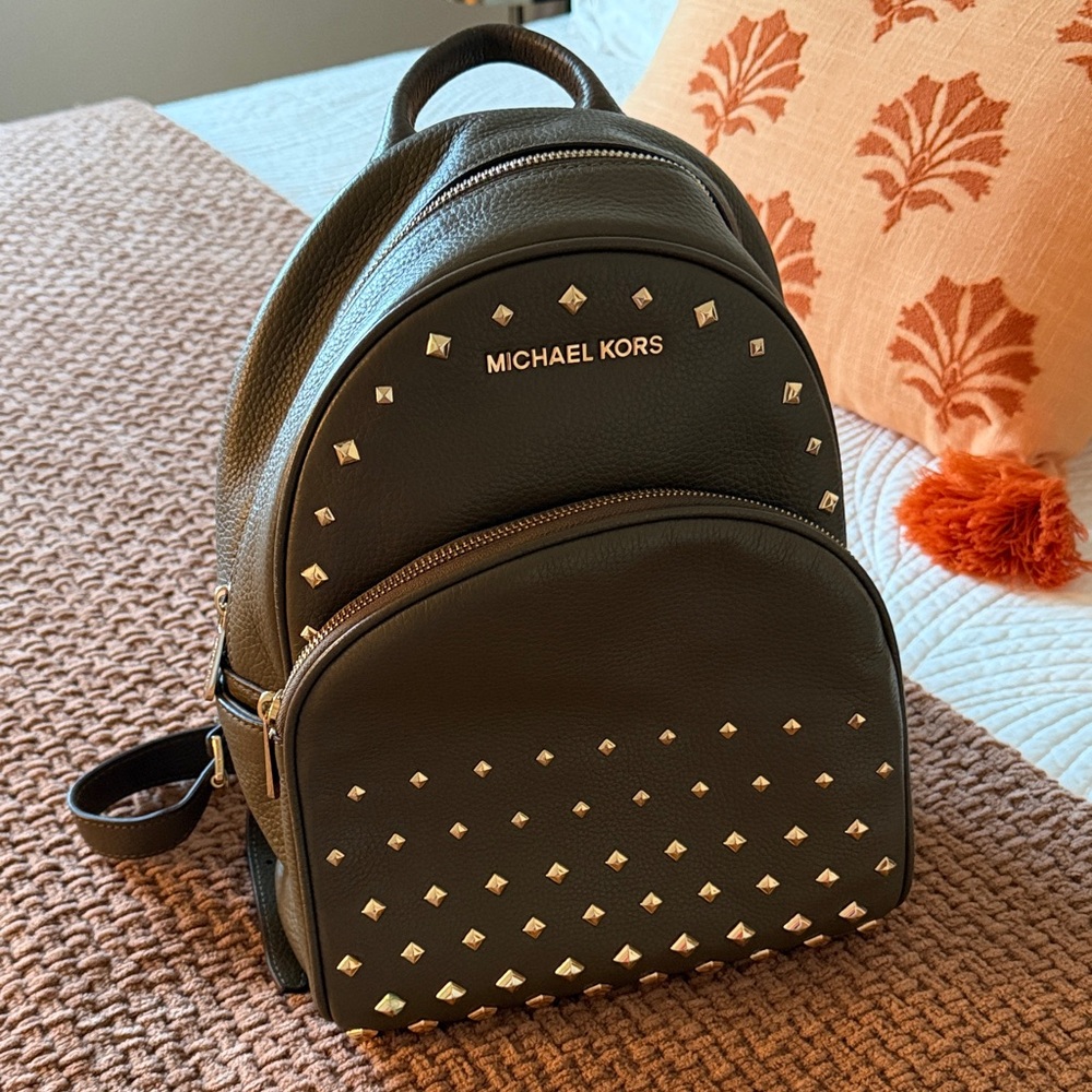 Michael Kors Army Green and Gold Studded Backpack